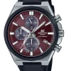 Chronographe homme casio bracelet cuir noir cadran rouge