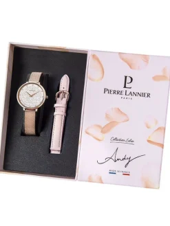 Coffret de montre femme Pierre Lannier 2 bracelets avec cadran motif fleuri