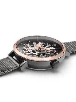 Montre automatique Pierre Lannier femme acier noire et or rose 314C988
