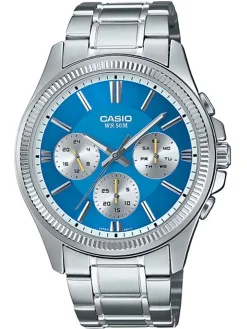 Montre calendrier jour et date 24H Casio cadran bleu clair