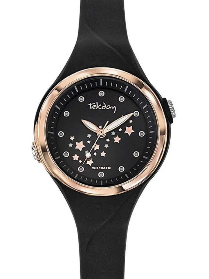 Montre enfant Tekday noire avec étoiles lumineuses