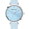 Montre femme bracelet cuir bleu clair cadran bleu clair