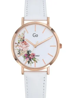 Montre femme Go blanche dorée rose cadran fleuri