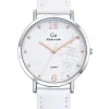 Montre femme Go bracelet cuir blanc cadran fleuri