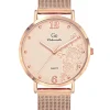 Montre femme Go dorée rose cadran fleuri