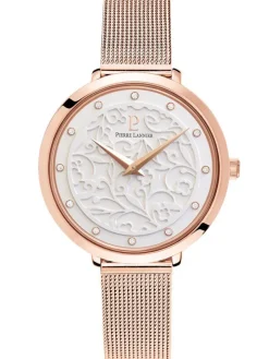 Montre femme Pierre Lannier bracelet milanais rose cadran motif fleuri