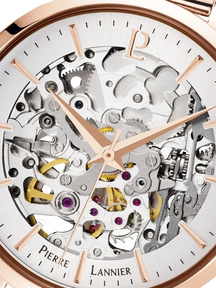 Montre femme Pierre Lannier automatique doré rose maille milanaise