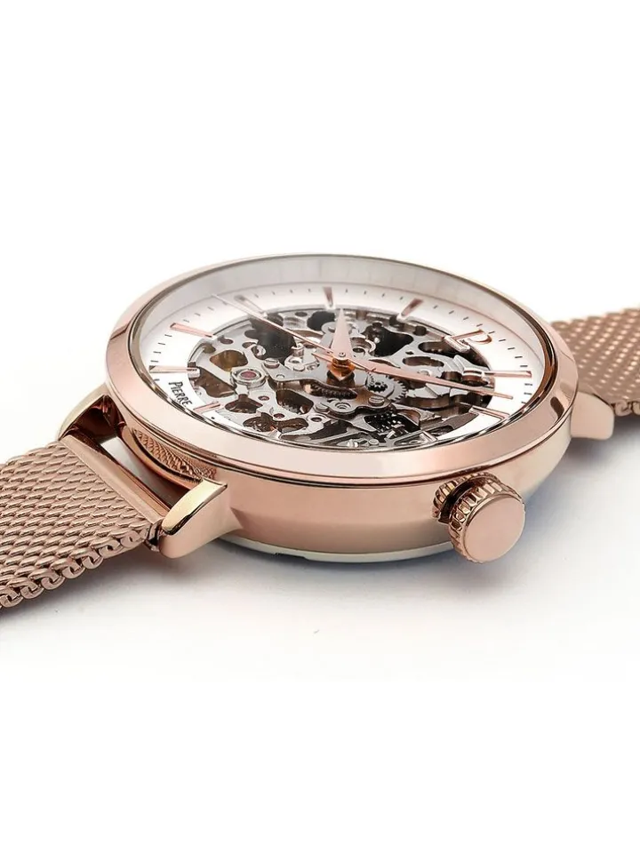 Montre femme Pierre Lannier automatique doré rose maille milanaise