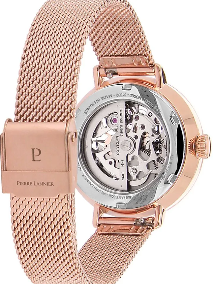 Montre femme Pierre Lannier automatique doré rose maille milanaise