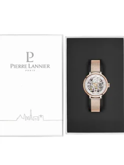 Montre femme Pierre Lannier automatique doré rose maille milanaise