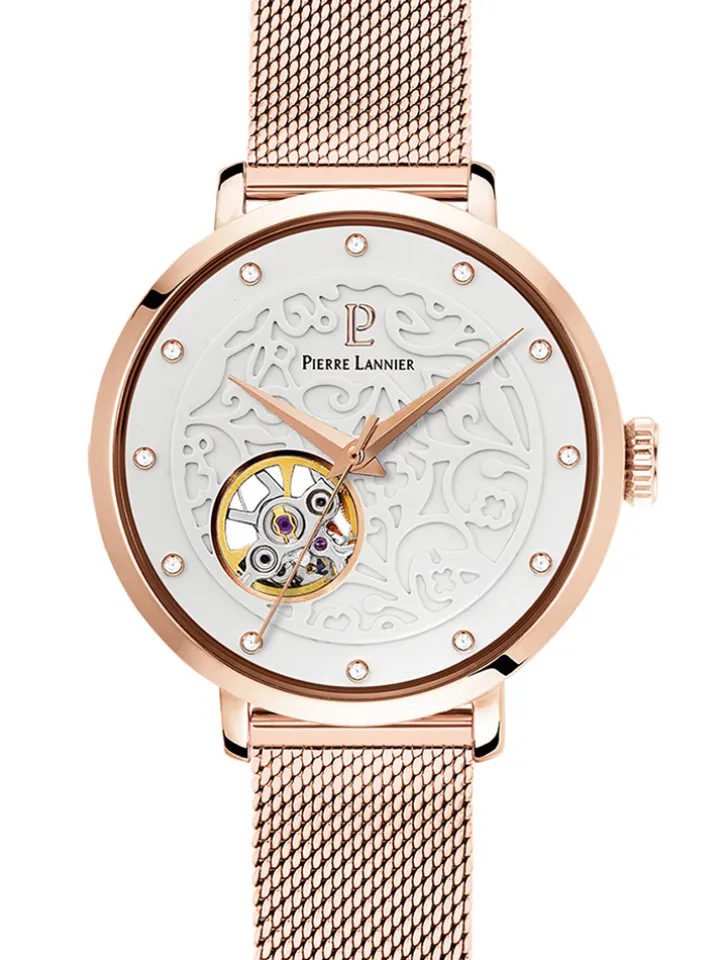 Montre femme Pierre Lannier automatique doré rose coeur battant