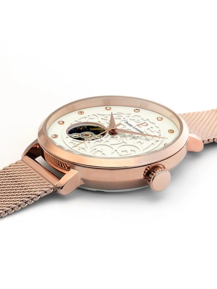 Montre femme Pierre Lannier automatique doré rose coeur battant