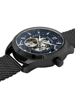 Montre homme noire mécanisme apparent Pierre Lannier