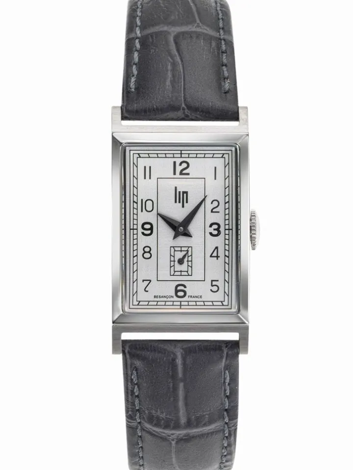 Montre Lip Churchill T18 Art Déco bracelet cuir gris anthracite 671000