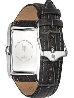 Montre Lip Churchill T18 Art Déco bracelet cuir gris anthracite 671000