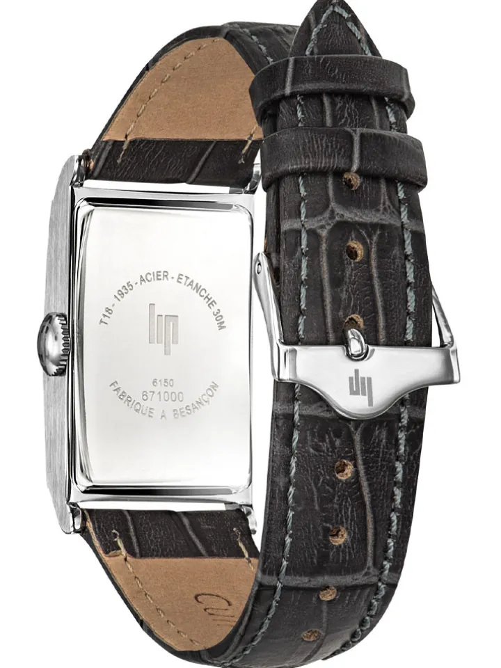 Montre Lip Churchill T18 Art Déco bracelet cuir gris anthracite 671000