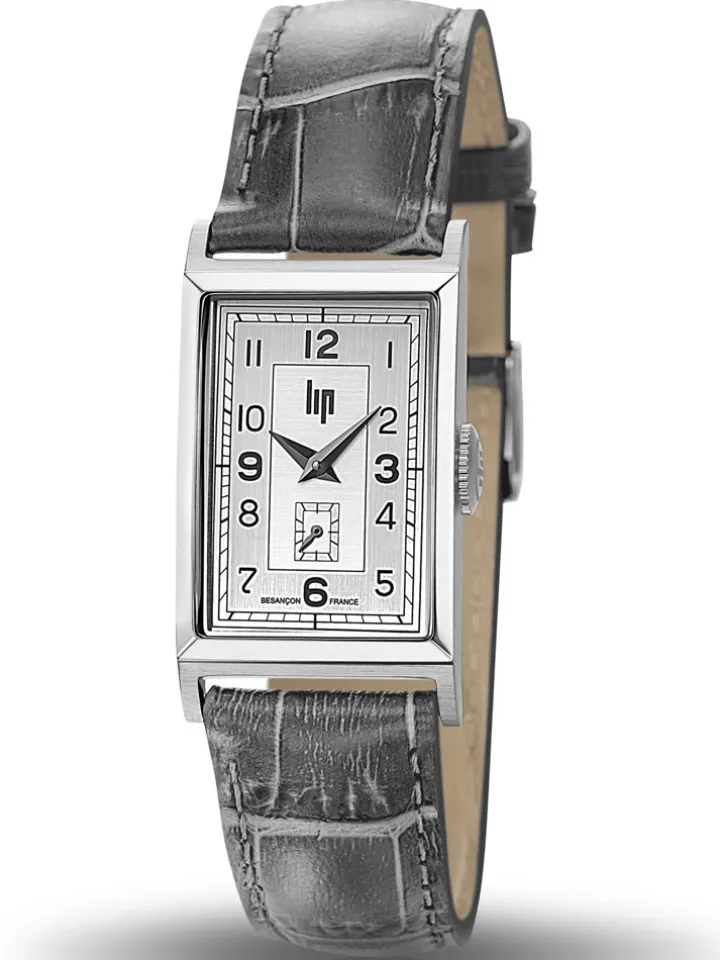 Montre Lip Churchill T18 Art Déco bracelet cuir gris anthracite 671000