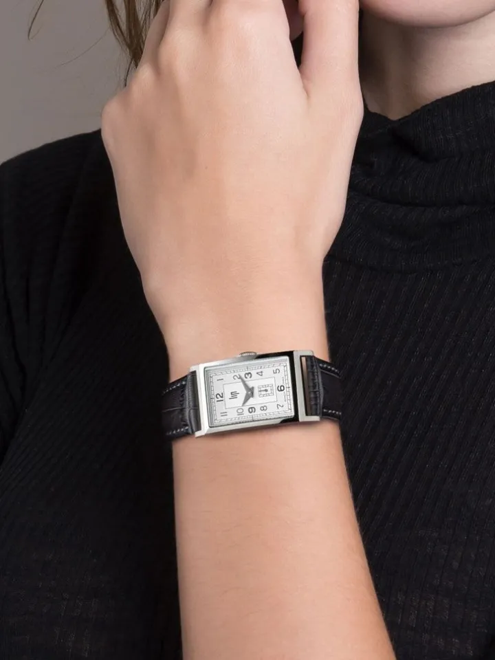 Montre Lip Churchill T18 Art Déco bracelet cuir gris anthracite 671000