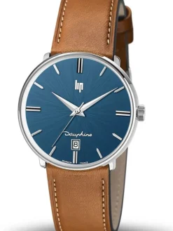 Montre LIP DAUPHINE cuir marron fond bleu 671429