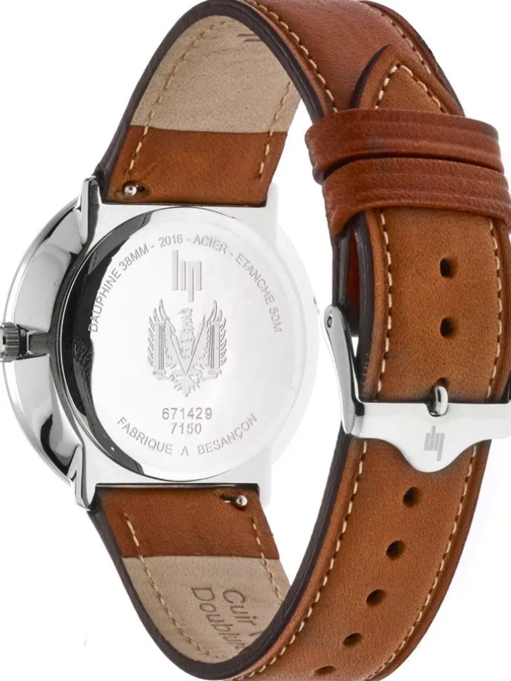 Montre LIP DAUPHINE cuir marron fond bleu 671429