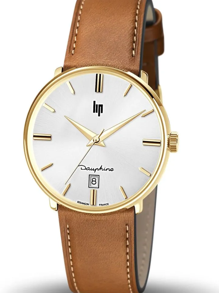 Montre LIP DAUPHINE cuir marron boitier doré 671428