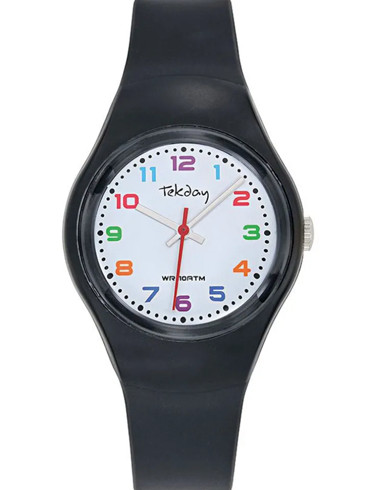 Montre noire Tekday cadran chiffres colorés 654841