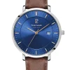 Montre Pierre Lannier bracelet brun cadran bleu Solaire Classe 208H164