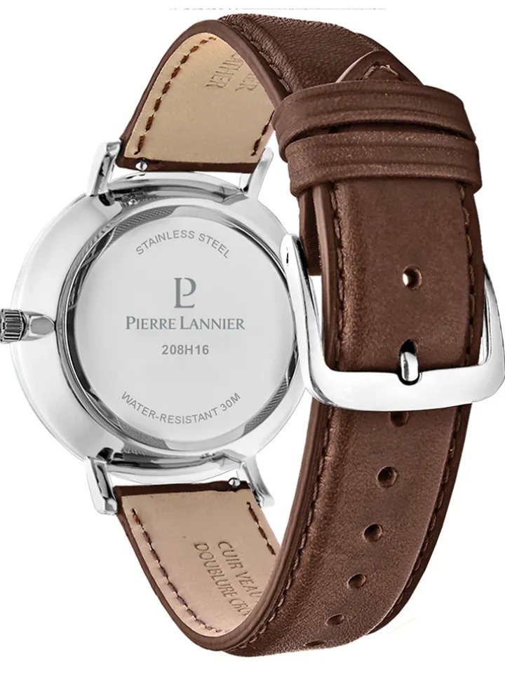 Montre Pierre Lannier bracelet brun cadran bleu Solaire Classe 208H164