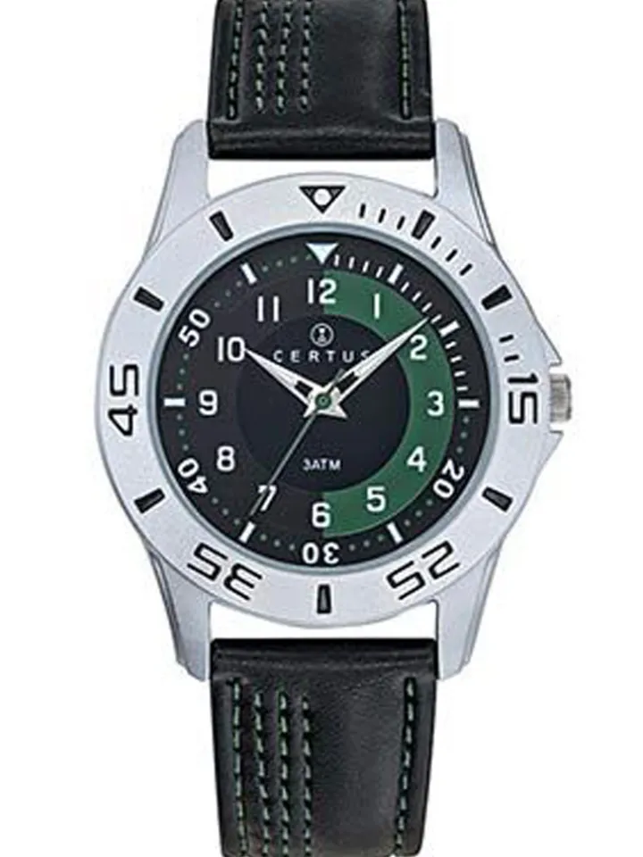 Montre sport cuir noir vert Certus Junior 647576