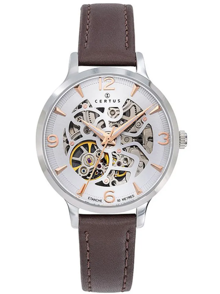 Montre Squelette femme Bracelet cuir marron Certus