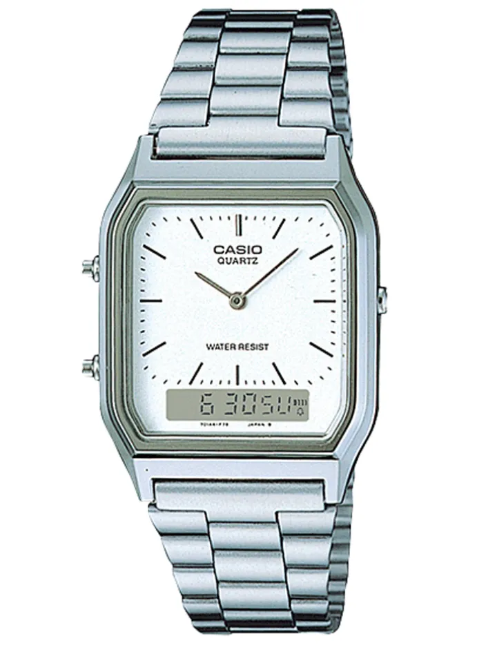 Montre vintage double affichage Casio cadran blanc